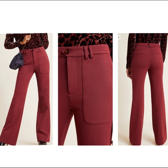 ANTHROPOLOGIE - THE ESSENTIAL TROUSER Slim Flared Fit Burgundy Pants Size 0 NWT - Picture 1 of 14